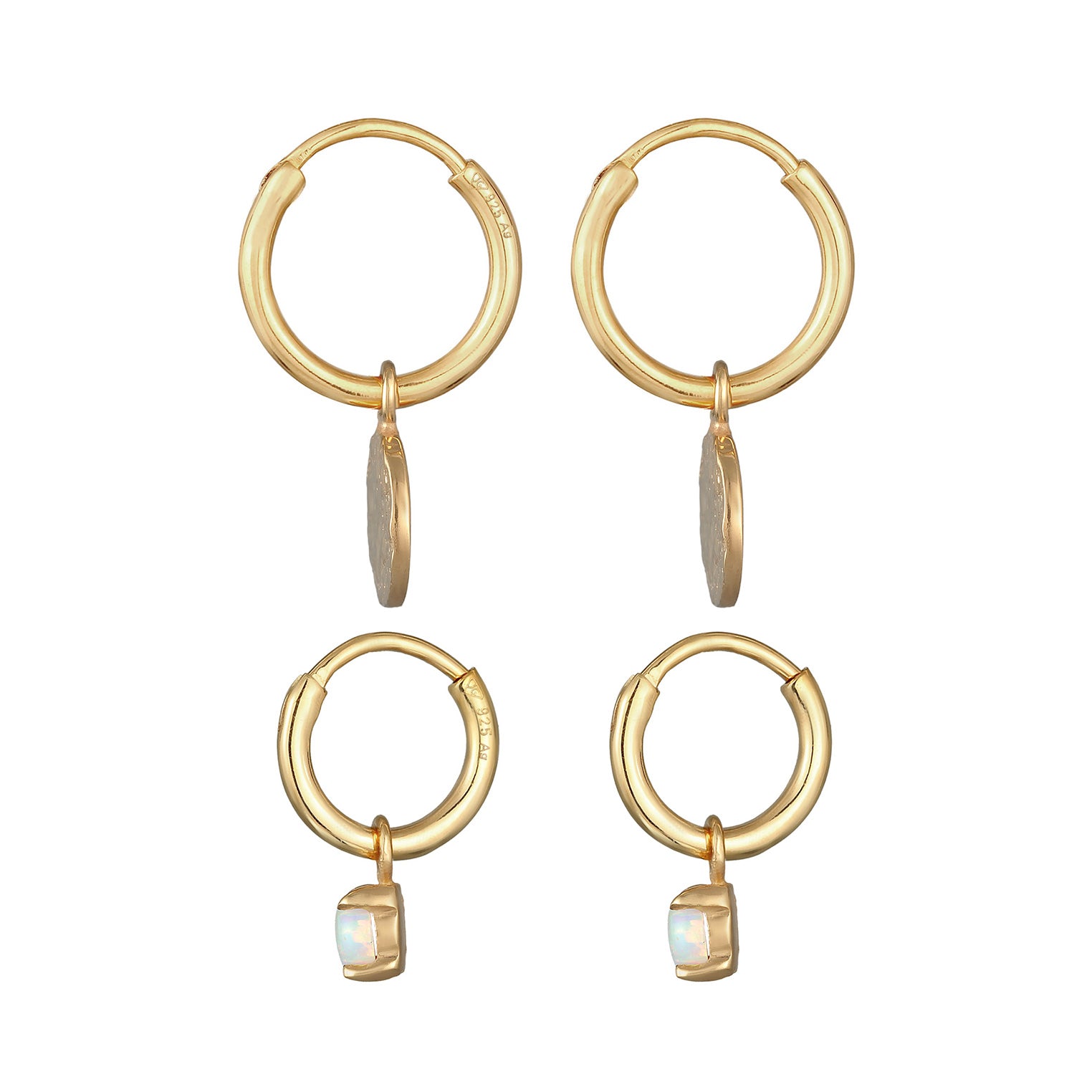 Gold Perhiasan Wanita Perak Asli - Silver Anting Creoles Platelet Set Of 2 Opal Lapis Emas