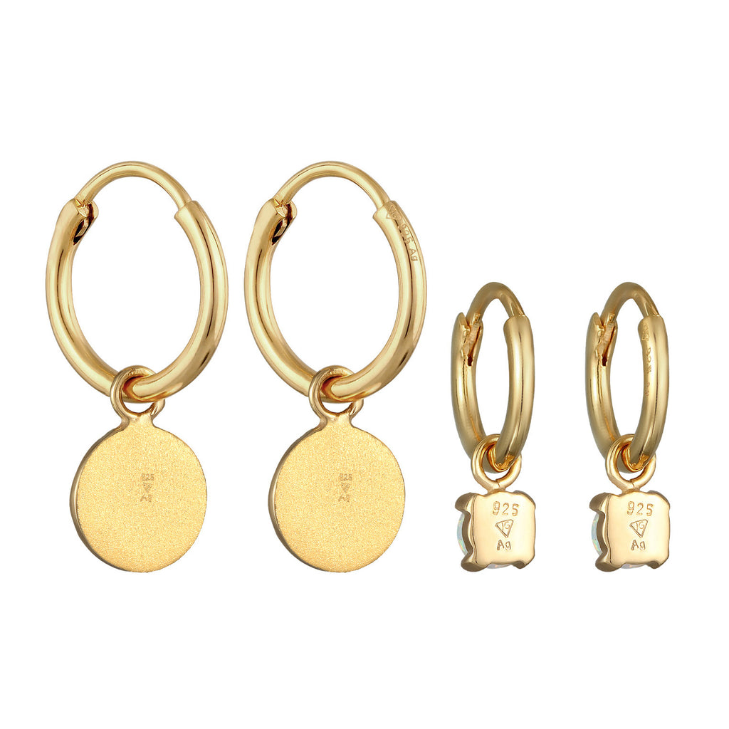 Gold Perhiasan Wanita Perak Asli - Silver Anting Creoles Platelet Set Of 2 Opal Lapis Emas