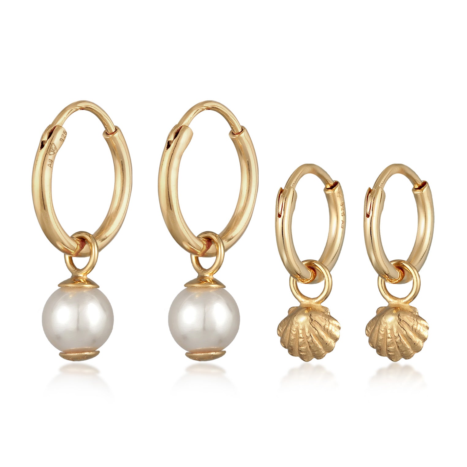 Gold Perhiasan Wanita Perak Asli - Silver Anting Creoles Shell Pendant Set Of 2 Shell Core Pearl Lapis Emas