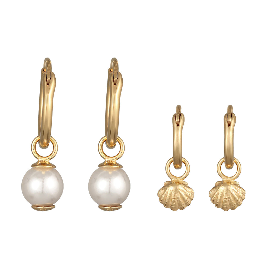 Gold Perhiasan Wanita Perak Asli - Silver Anting Creoles Shell Pendant Set Of 2 Shell Core Pearl Lapis Emas