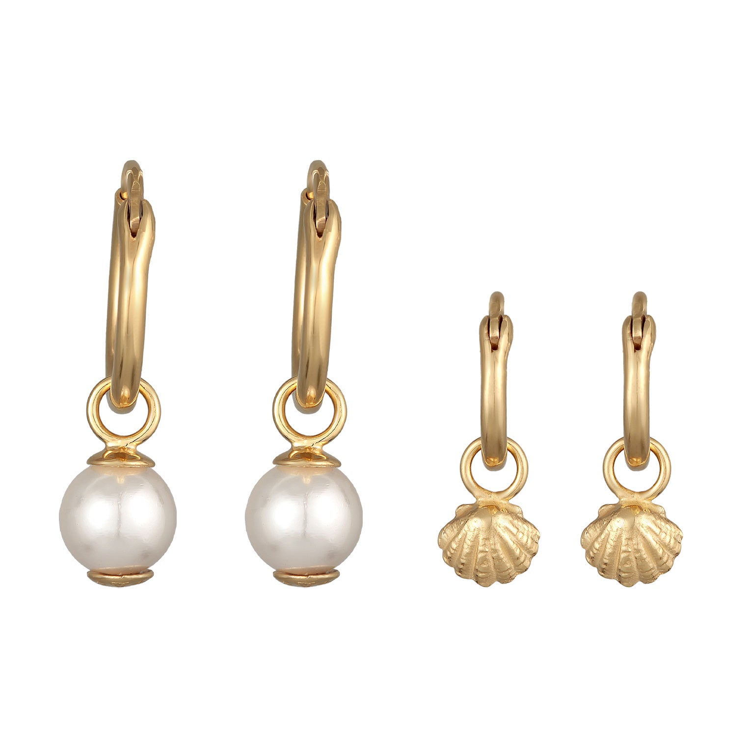 Gold Perhiasan Wanita Perak Asli - Silver Anting Creoles Shell Pendant Set Of 2 Shell Core Pearl Lapis Emas