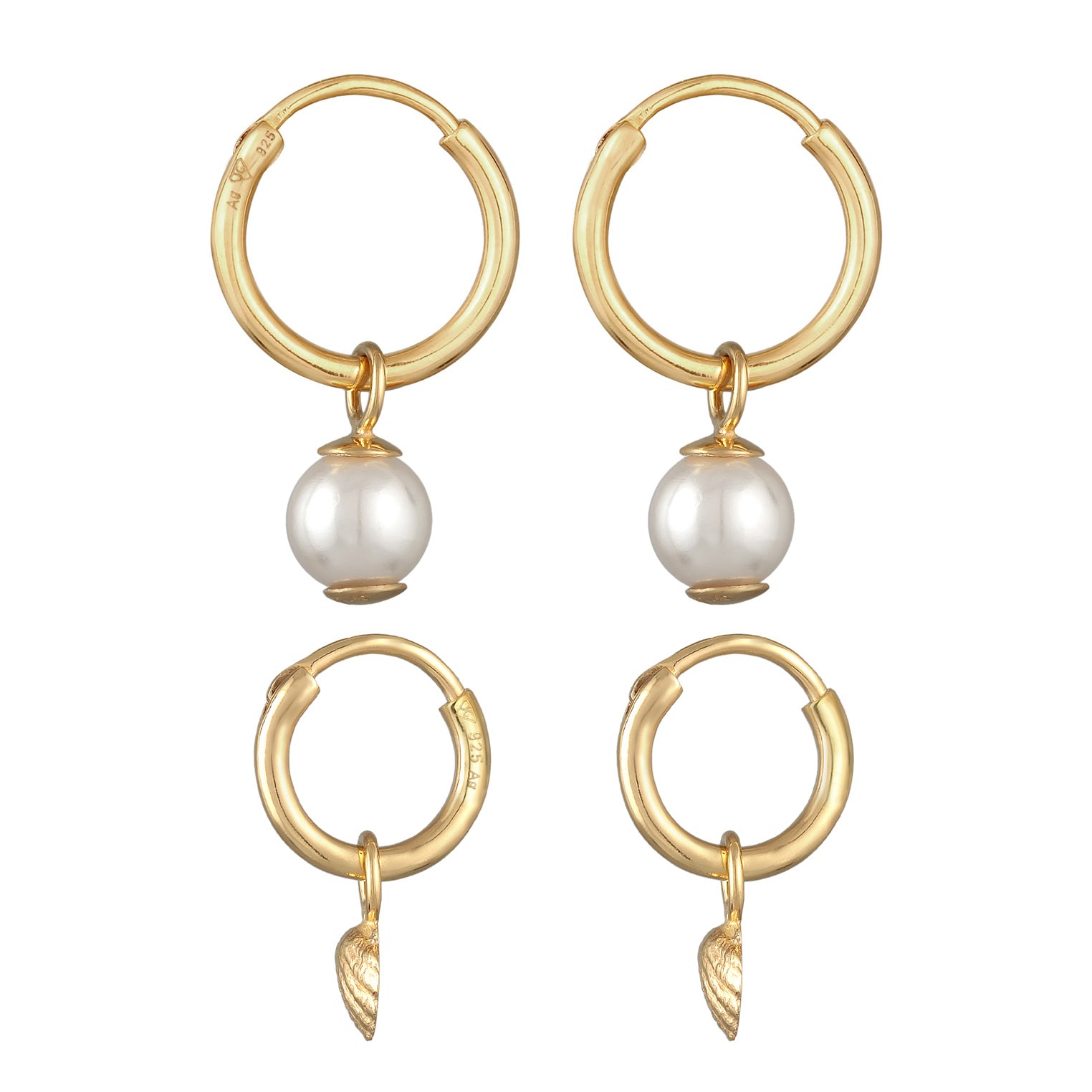 Gold Perhiasan Wanita Perak Asli - Silver Anting Creoles Shell Pendant Set Of 2 Shell Core Pearl Lapis Emas