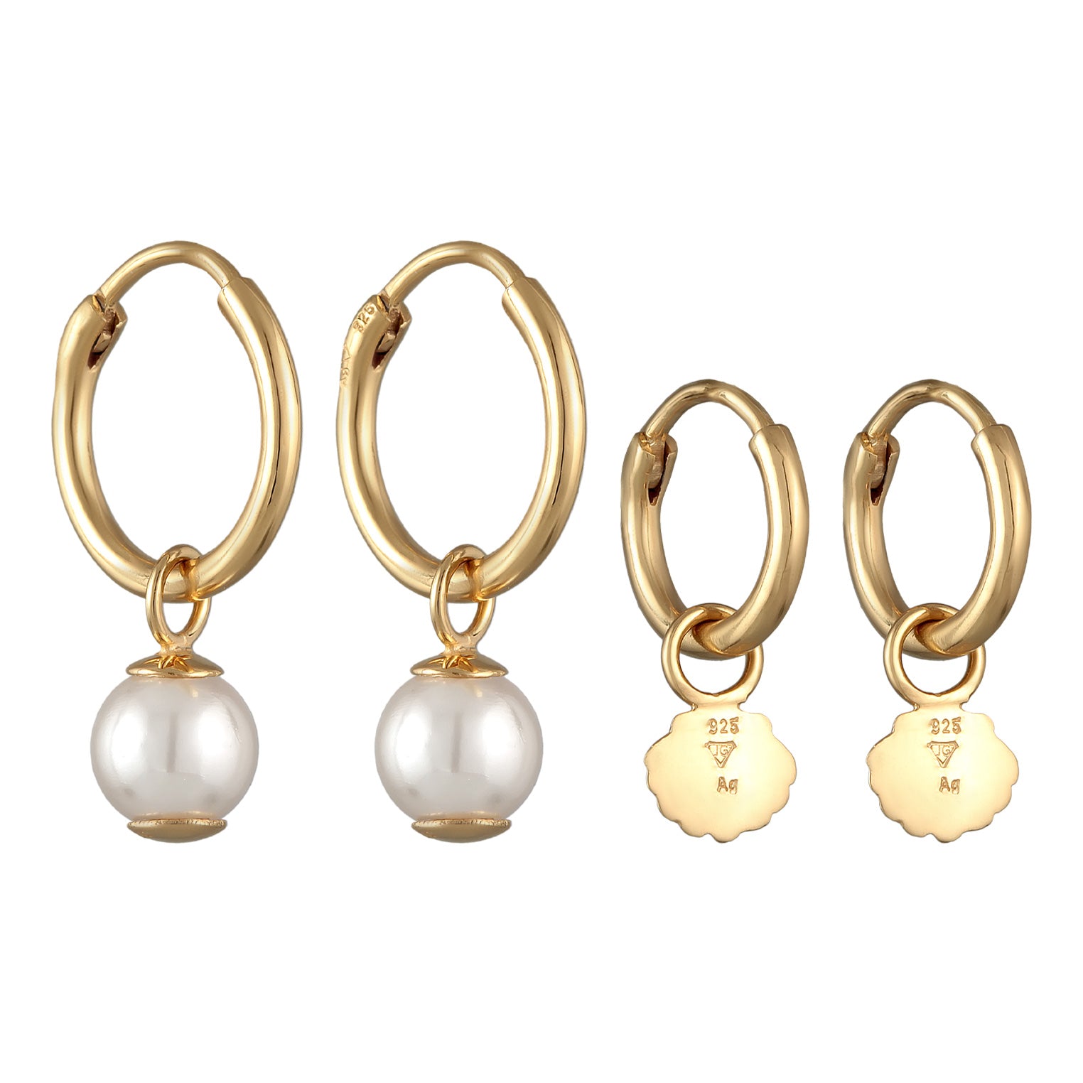 Gold Perhiasan Wanita Perak Asli - Silver Anting Creoles Shell Pendant Set Of 2 Shell Core Pearl Lapis Emas