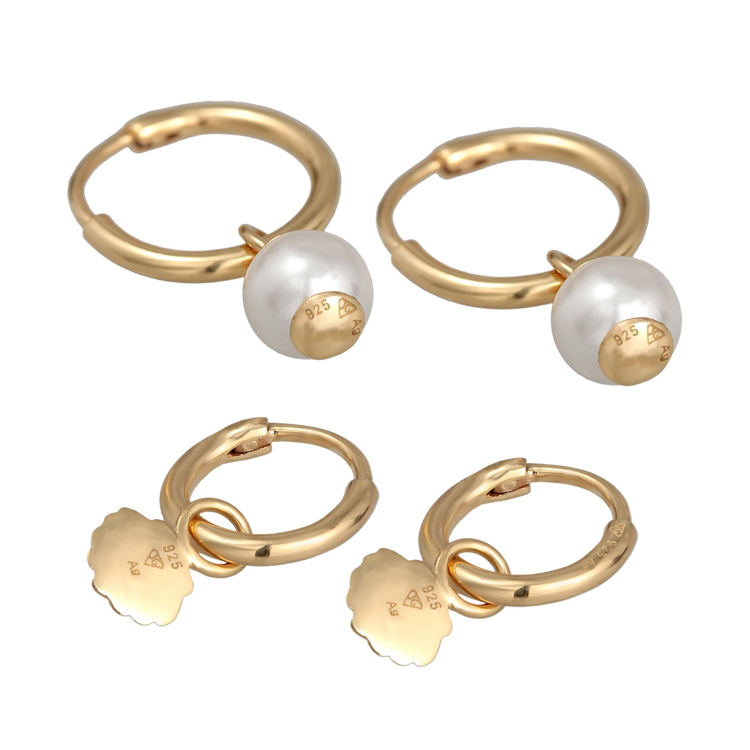 Gold Perhiasan Wanita Perak Asli - Silver Anting Creoles Shell Pendant Set Of 2 Shell Core Pearl Lapis Emas