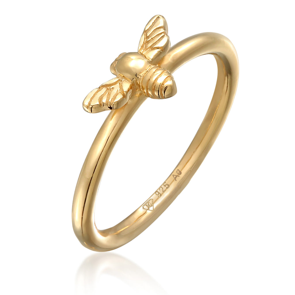 Silver Ring Bee Honey In 925 Sterling Silver Gold Plated
