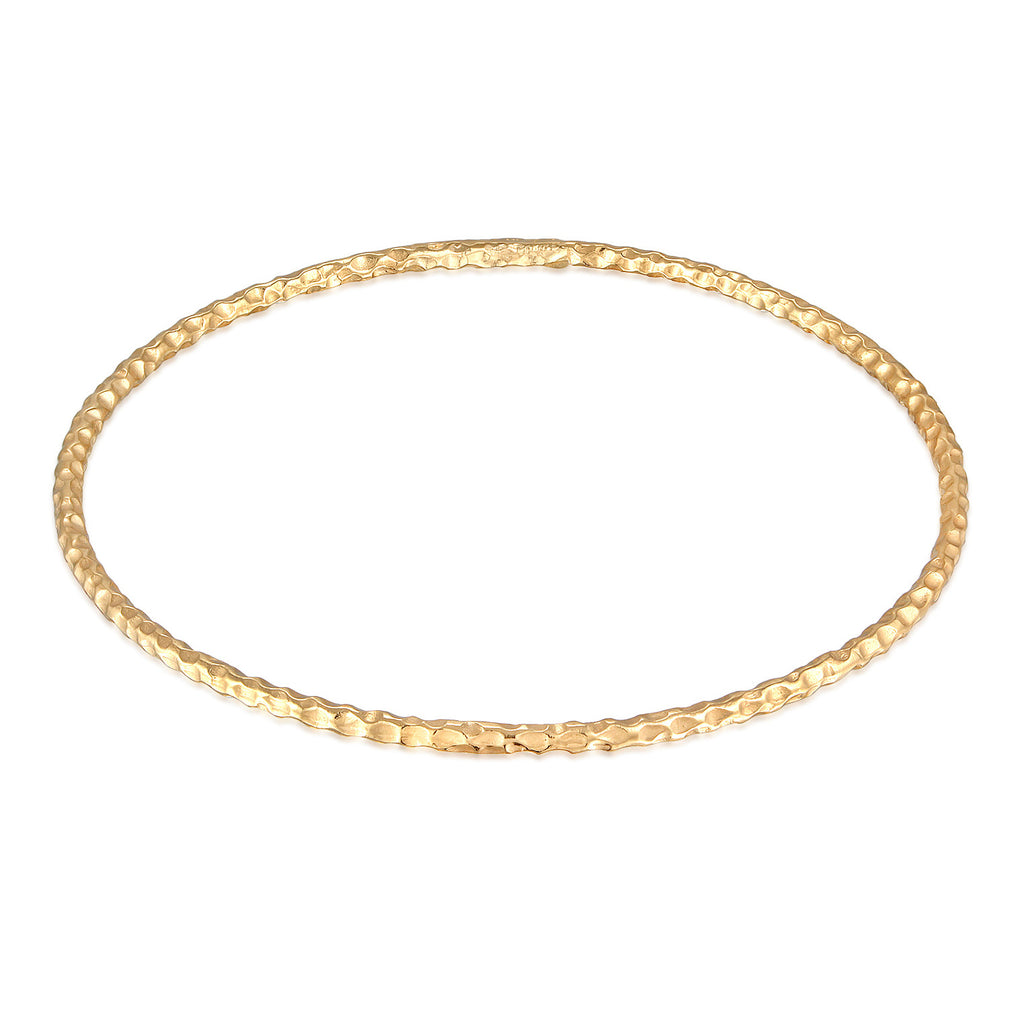 Gold Perhiasan Wanita Perak Asli - Silver Gelang Bangle Basic Hammered Gold Plated