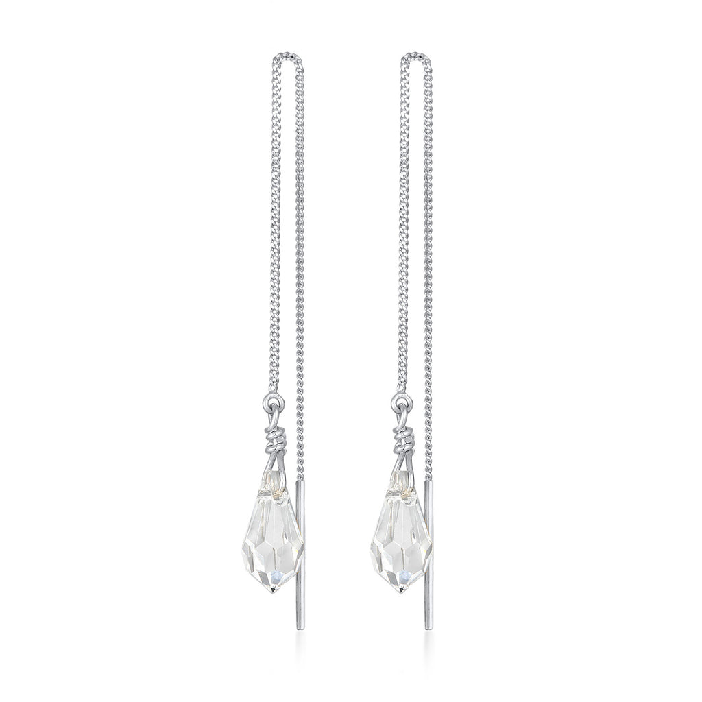 Silver Perhiasan Wanita Perak Asli - Silver Anting Pull Through Drop Pendant Crystal