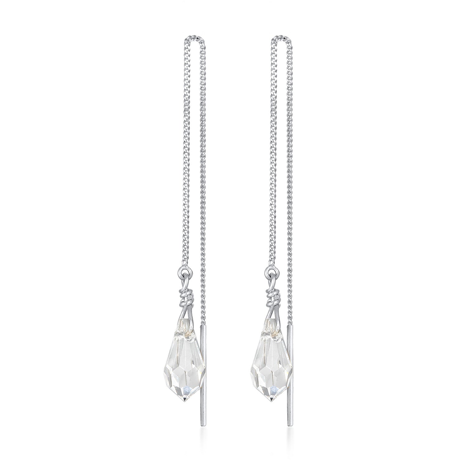 Silver Perhiasan Wanita Perak Asli - Silver Anting Pull Through Drop Pendant Crystal