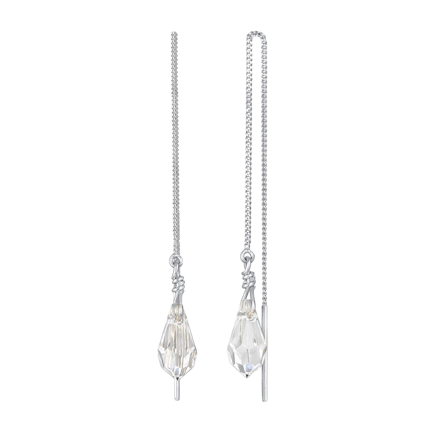 Silver Perhiasan Wanita Perak Asli - Silver Anting Pull Through Drop Pendant Crystal