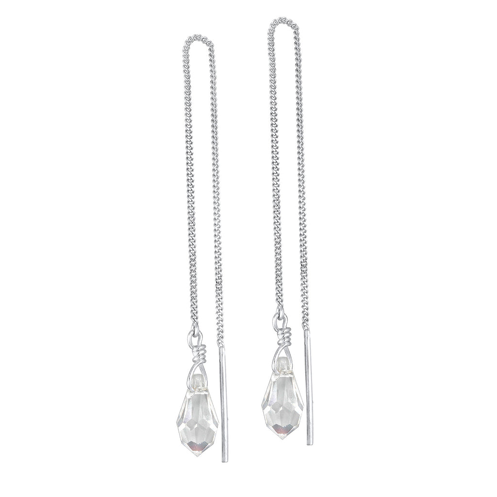 Silver Perhiasan Wanita Perak Asli - Silver Anting Pull Through Drop Pendant Crystal