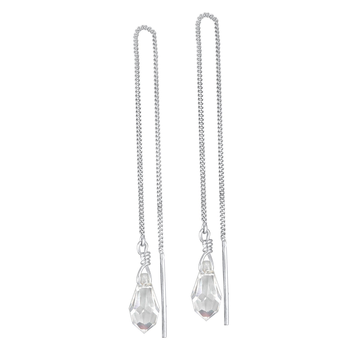 Silver Perhiasan Wanita Perak Asli - Silver Anting Pull Through Drop Pendant Crystal