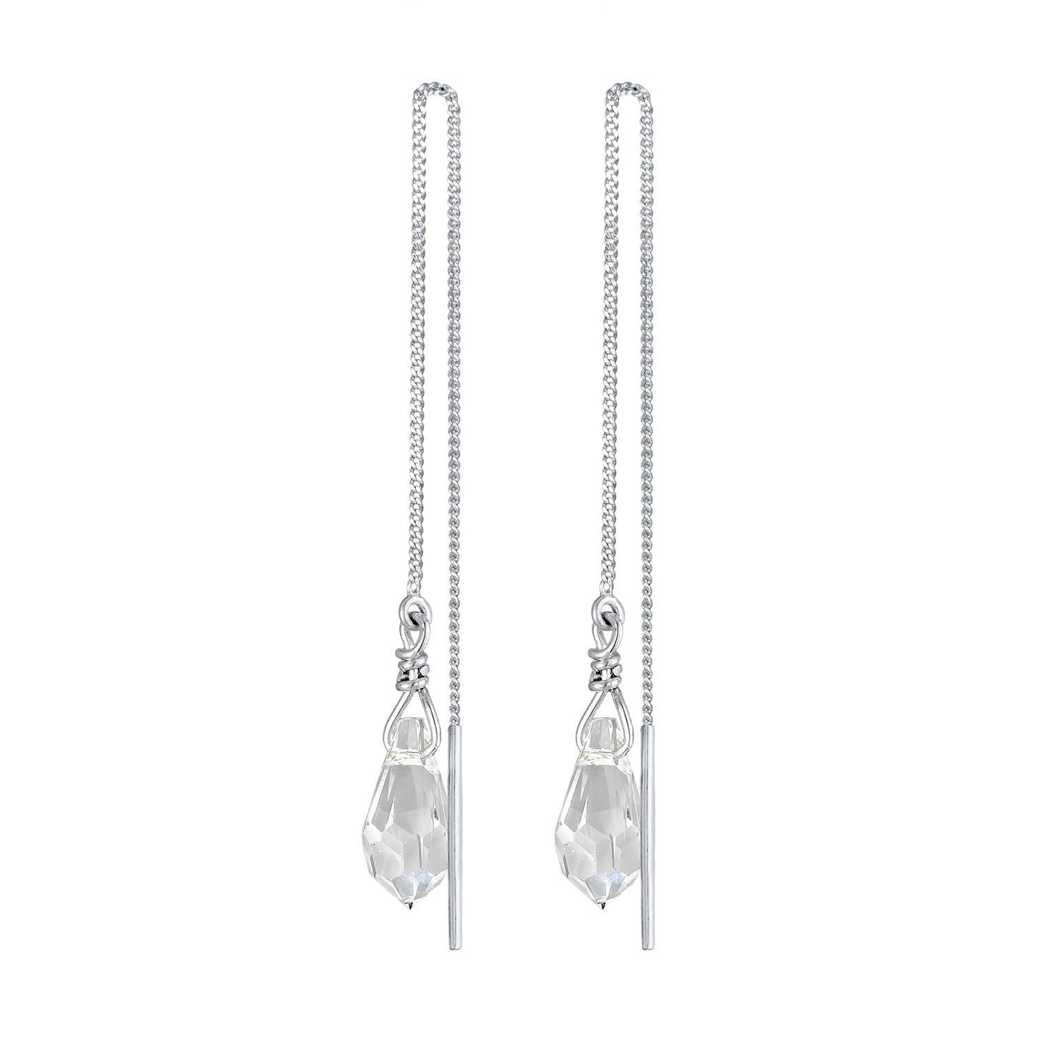 Silver Perhiasan Wanita Perak Asli - Silver Anting Pull Through Drop Pendant Crystal