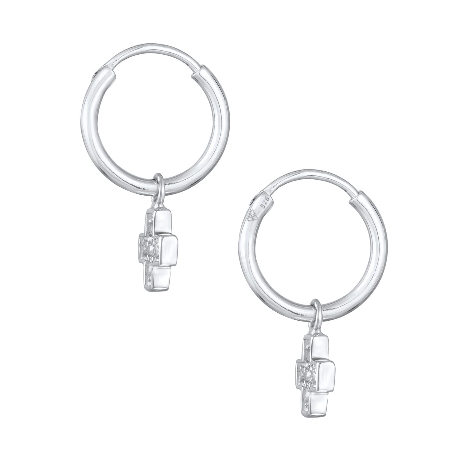 Silver Perhiasan Wanita Perak Asli - Silver Anting Creoles Cross Pendant Zirconia