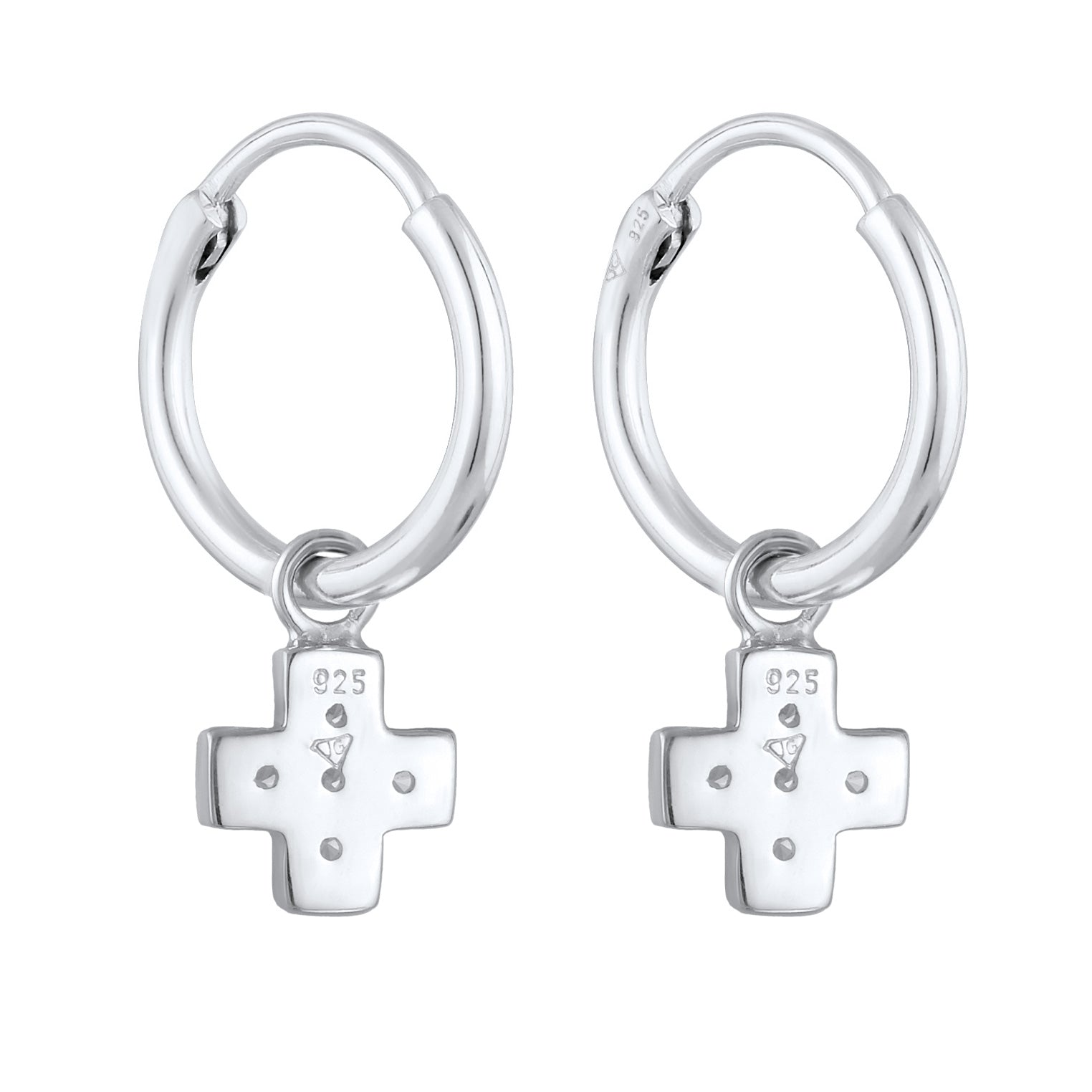 Silver Perhiasan Wanita Perak Asli - Silver Anting Creoles Cross Pendant Zirconia