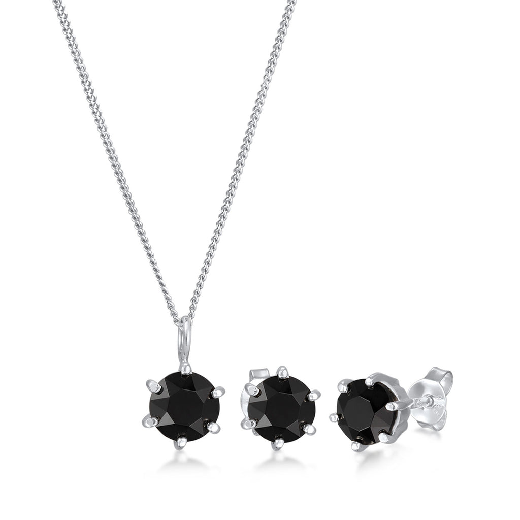 Silver Jewelry Set Solitaire Stud Basic Black 925 Sterling Silver Embellished with Crystal by Swarovski®