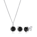 Silver Jewelry Set Solitaire Stud Basic Black 925 Sterling Silver Embellished with Crystal by Swarovski®