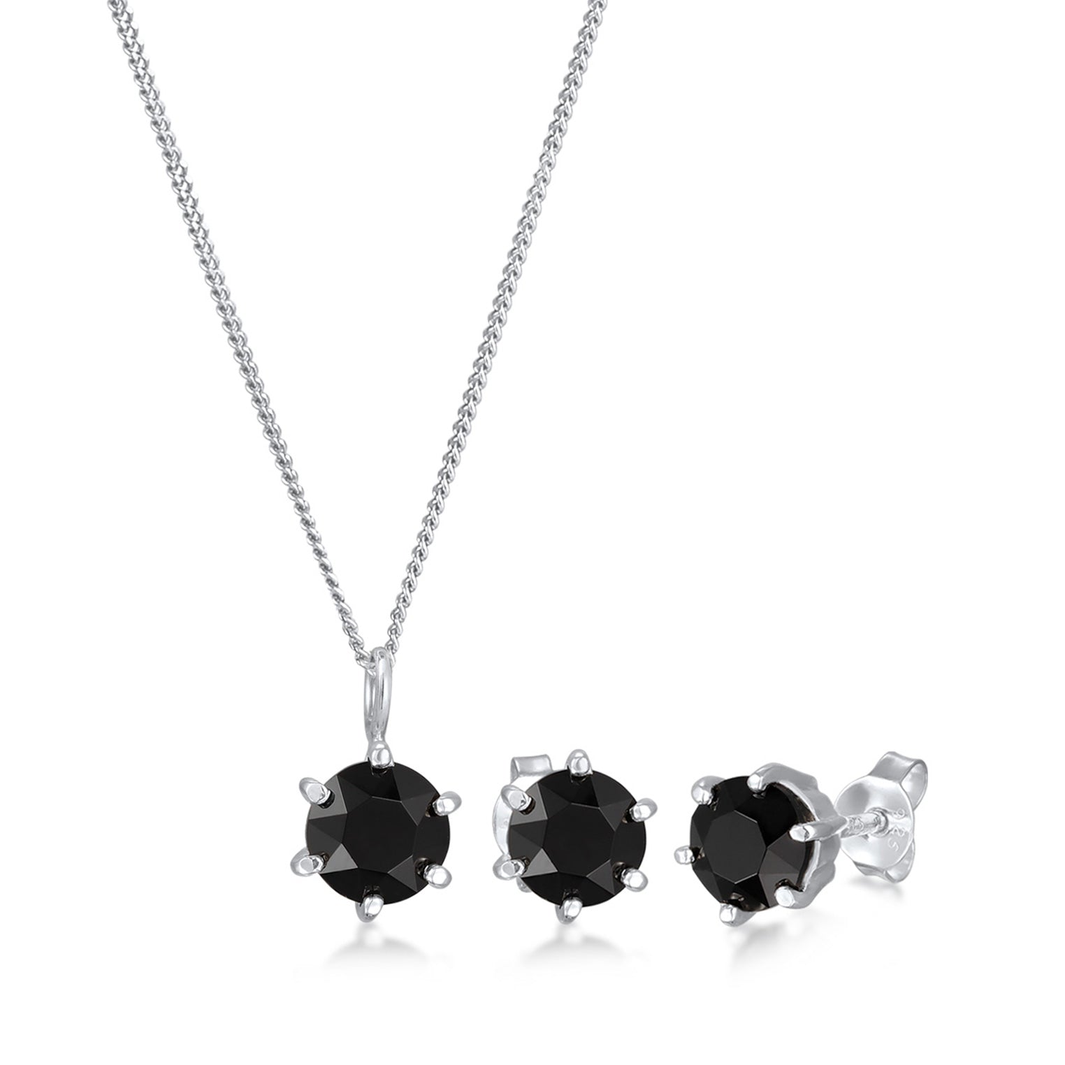 Silver Jewelry Set Solitaire Stud Basic Black 925 Sterling Silver Embellished with Crystal by Swarovski®