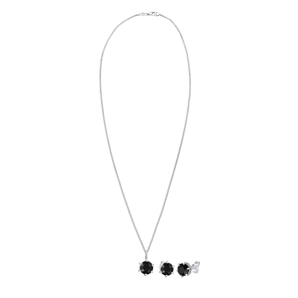 Silver Jewelry Set Solitaire Stud Basic Black 925 Sterling Silver Embellished with Crystal by Swarovski®