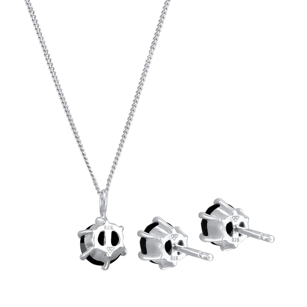 Silver Jewelry Set Solitaire Stud Basic Black 925 Sterling Silver Embellished with Crystal by Swarovski®