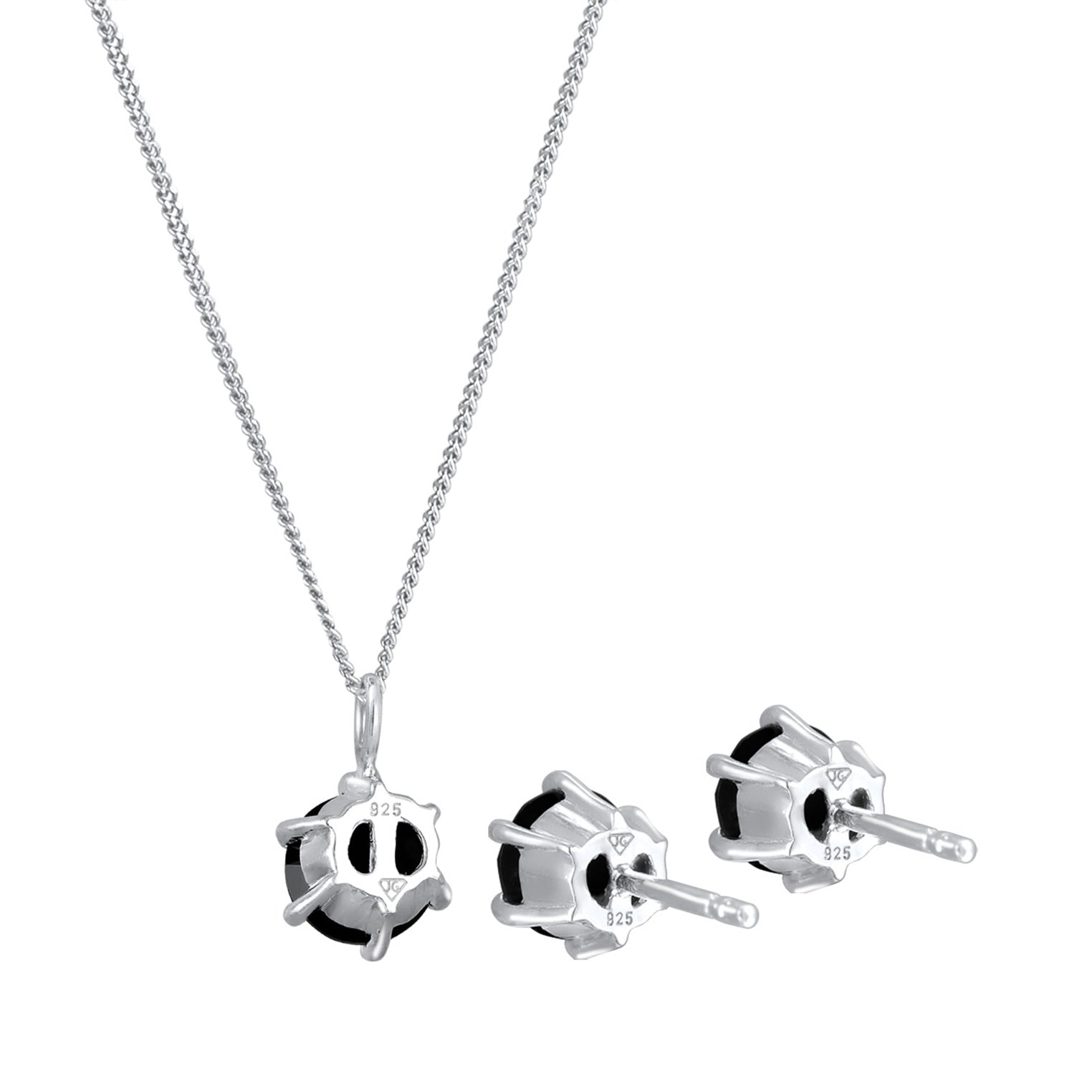 Silver Jewelry Set Solitaire Stud Basic Black 925 Sterling Silver Embellished with Crystal by Swarovski®