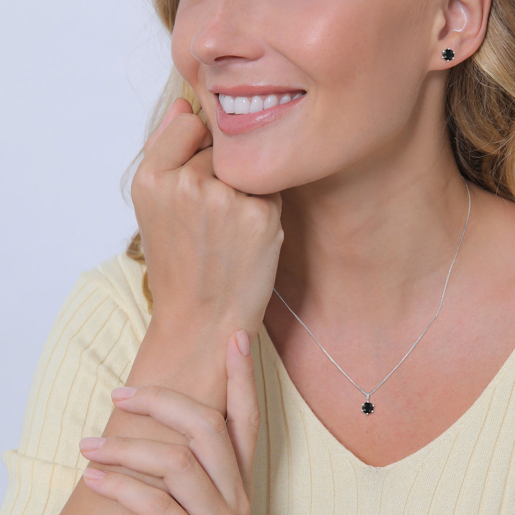 Silver Jewelry Set Solitaire Stud Basic Black 925 Sterling Silver Embellished with Crystal by Swarovski®