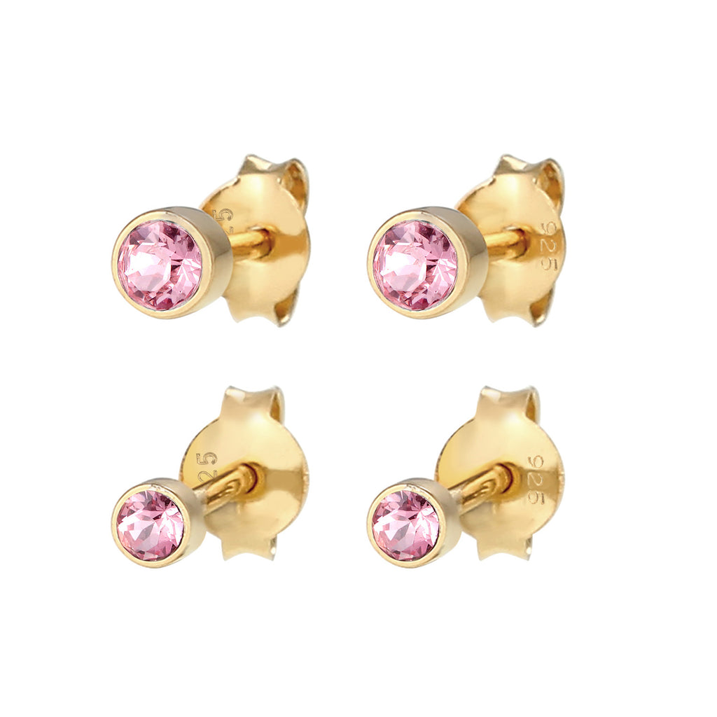 Gold Perhiasan Wanita Perak Asli - Silver Anting Set Crystal Stud Gold Plated