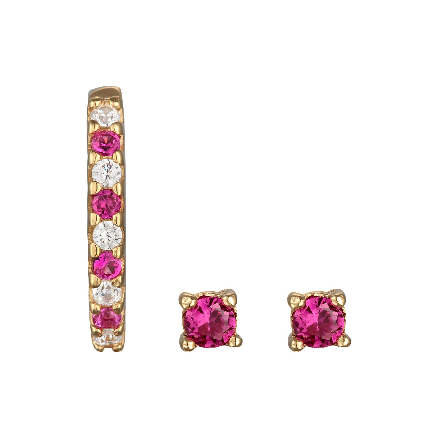 Gold Perhiasan Wanita Perak Asli - Silver Anting Stud Set Earcuff Basic Zirconia And Synt. Ruby Lapis Emas