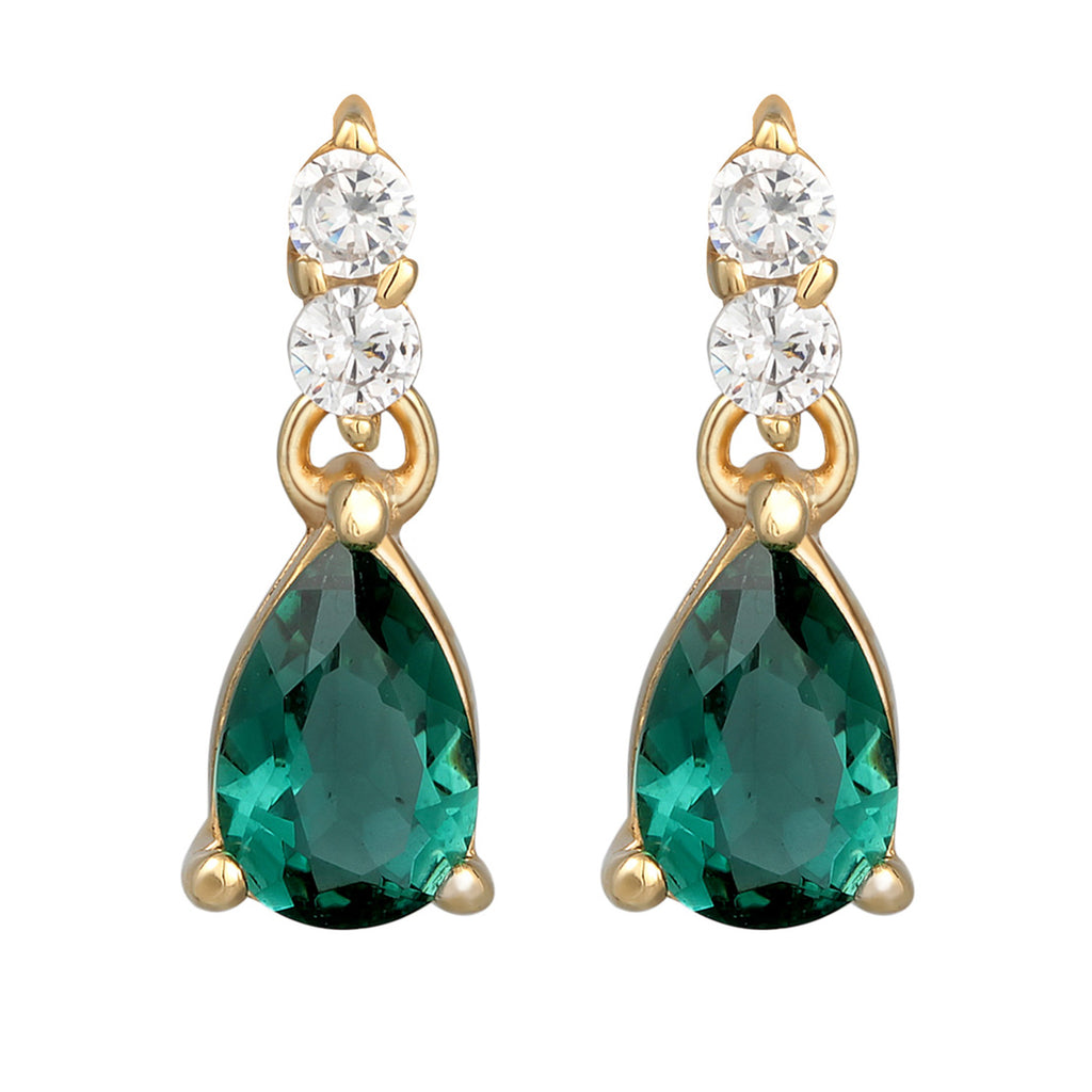 Gold Perhiasan Wanita Perak Asli - Silver Anting Ear Hanger Drop Elegant Zirconia And Quartz Green Lapis Emas