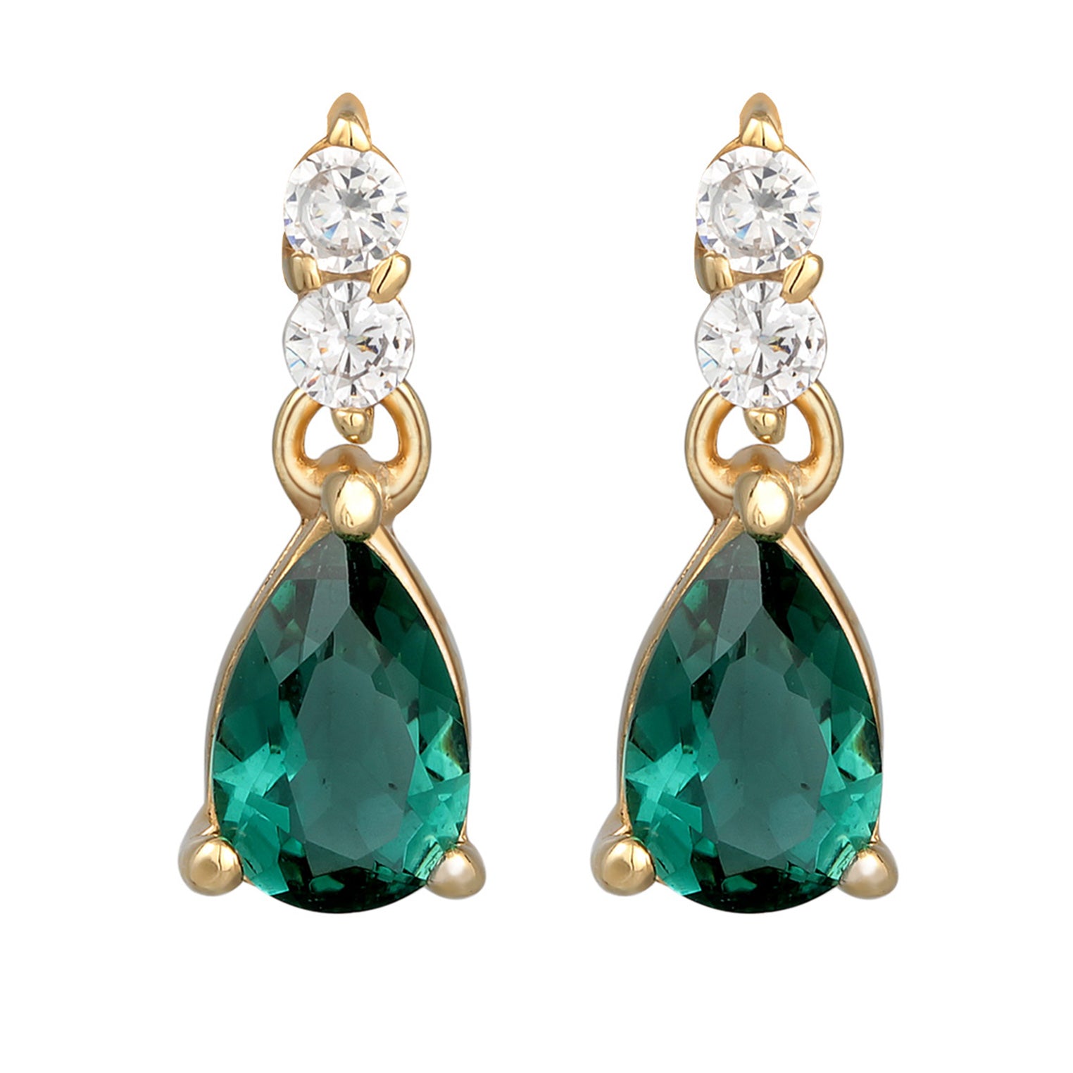 Gold Perhiasan Wanita Perak Asli - Silver Anting Ear Hanger Drop Elegant Zirconia And Quartz Green Lapis Emas