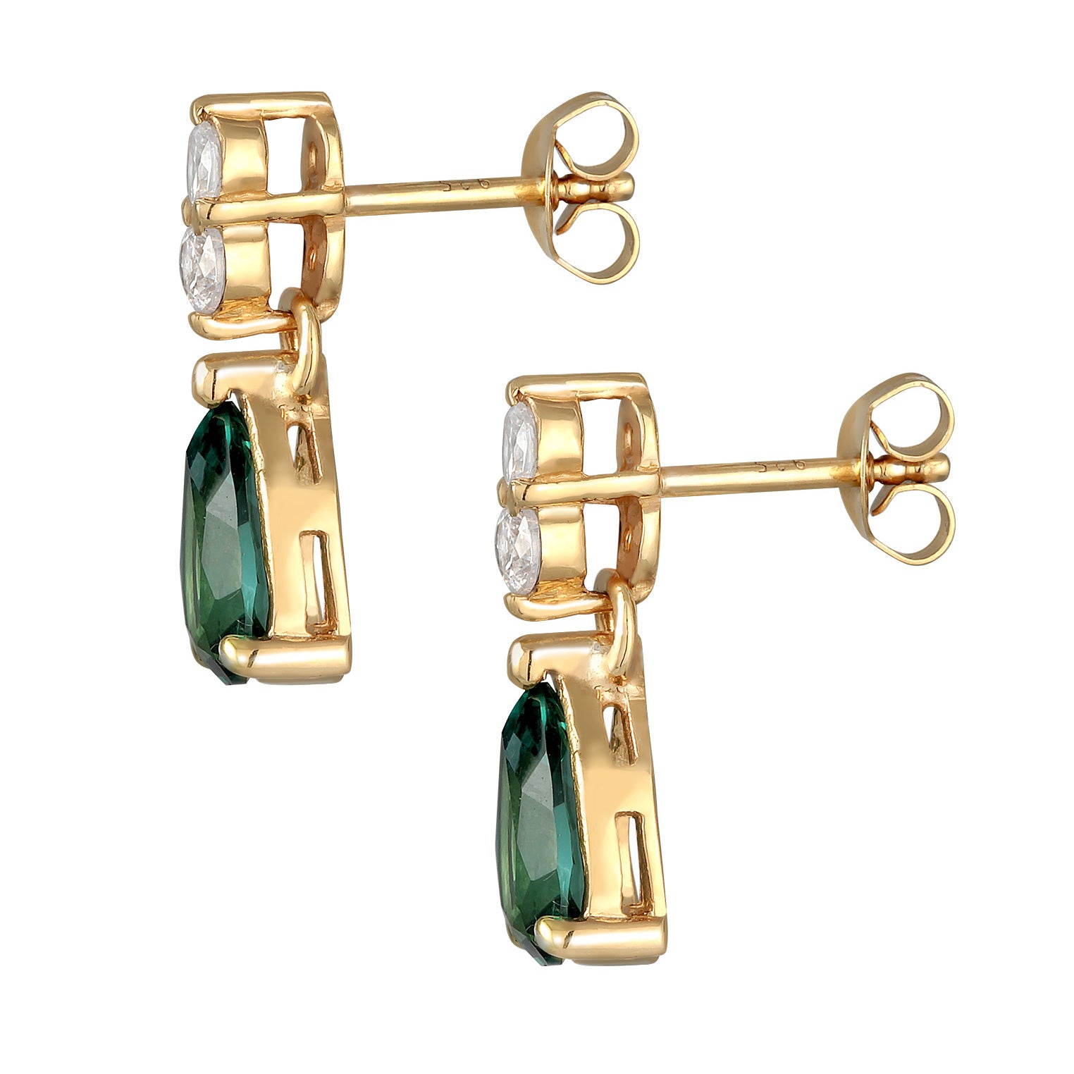 Gold Perhiasan Wanita Perak Asli - Silver Anting Ear Hanger Drop Elegant Zirconia And Quartz Green Lapis Emas