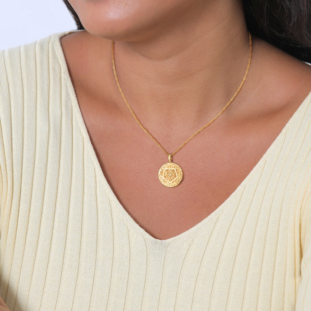 Gold Kalung Perhiasan Perak 925 Wanita Mandala Pendant Round Gold Plated