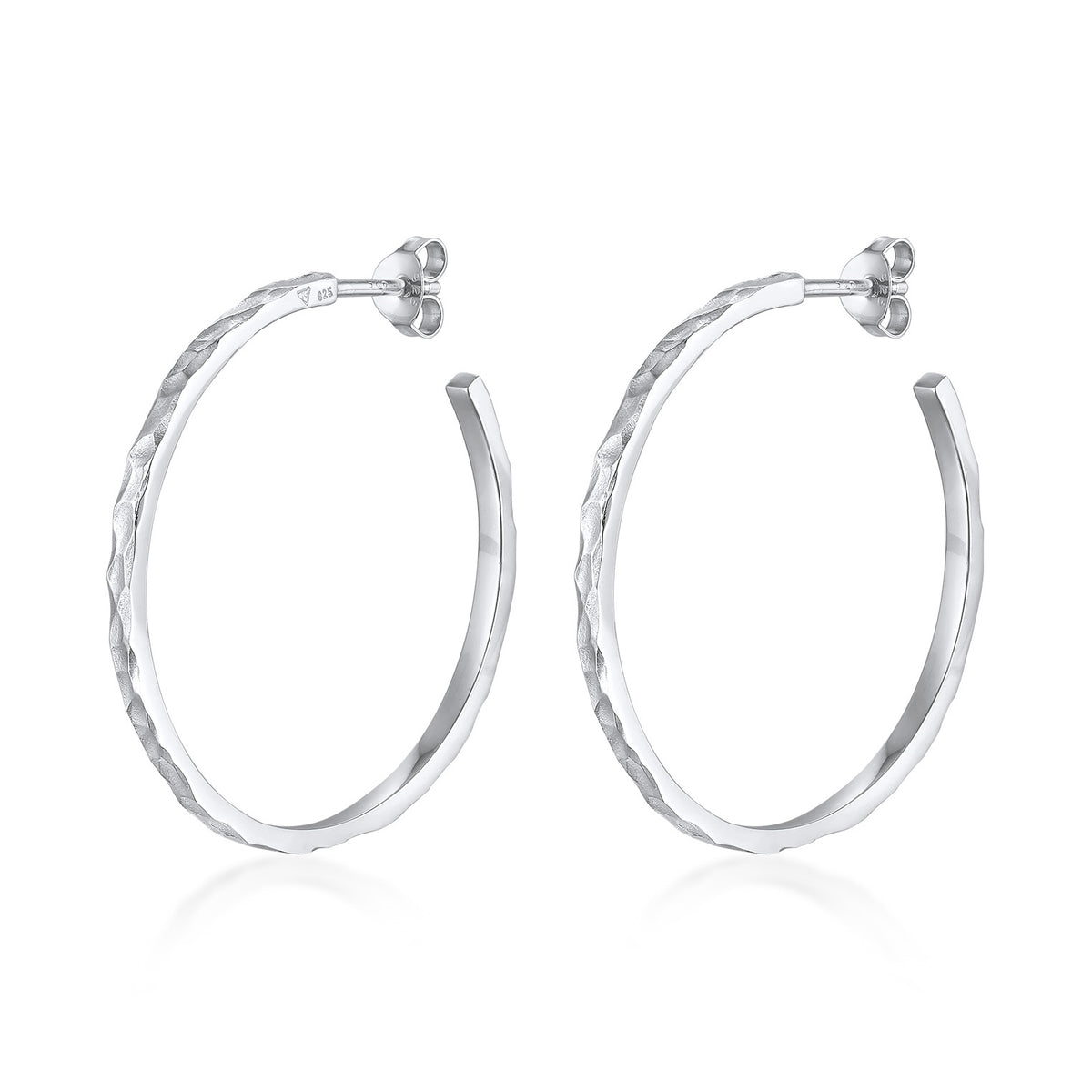 Hammered Open Hoop Earrings 925 Silver