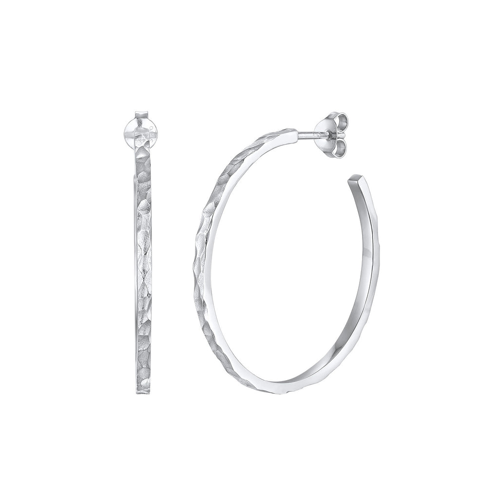 Hammered Open Hoop Earrings 925 Silver