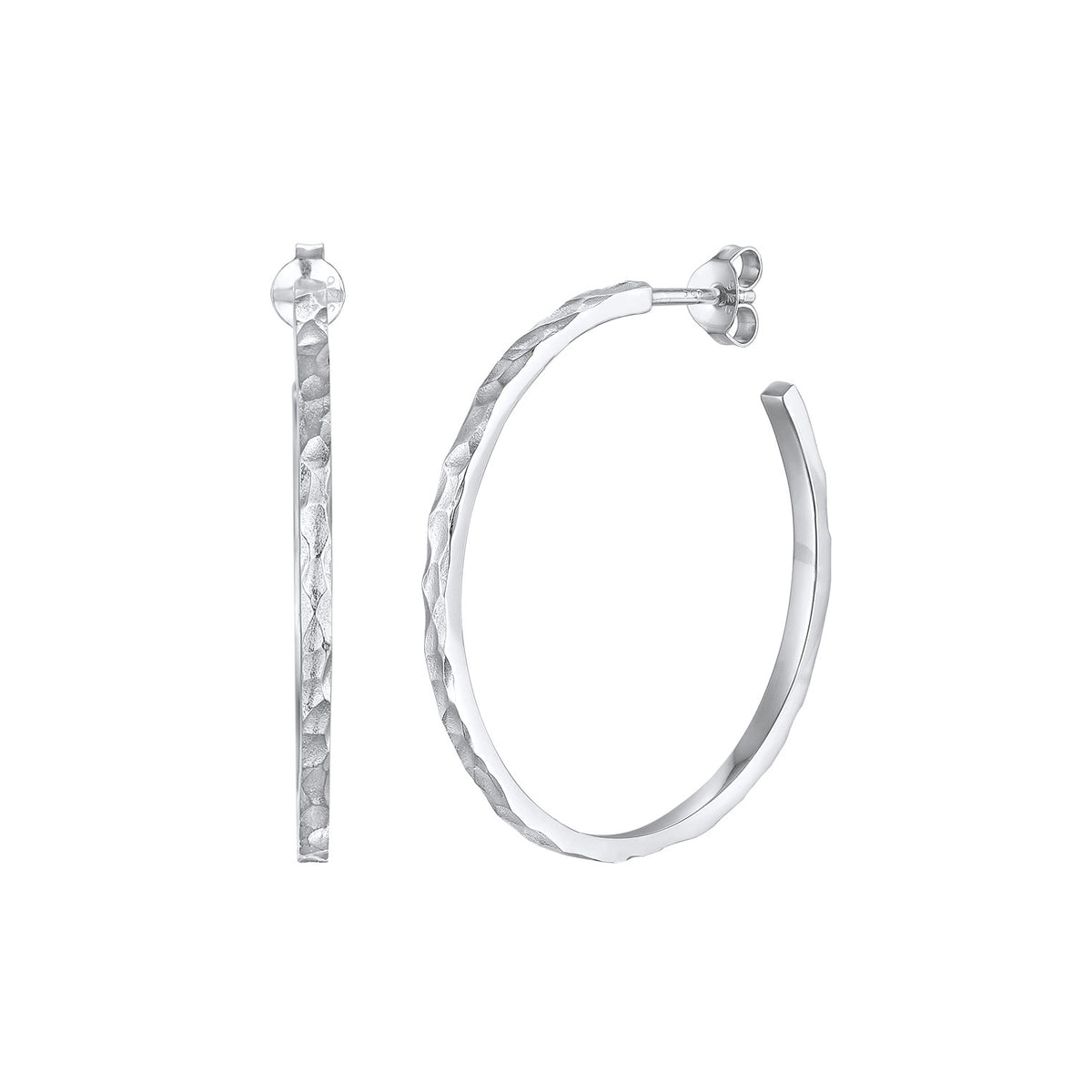 Hammered Open Hoop Earrings 925 Silver