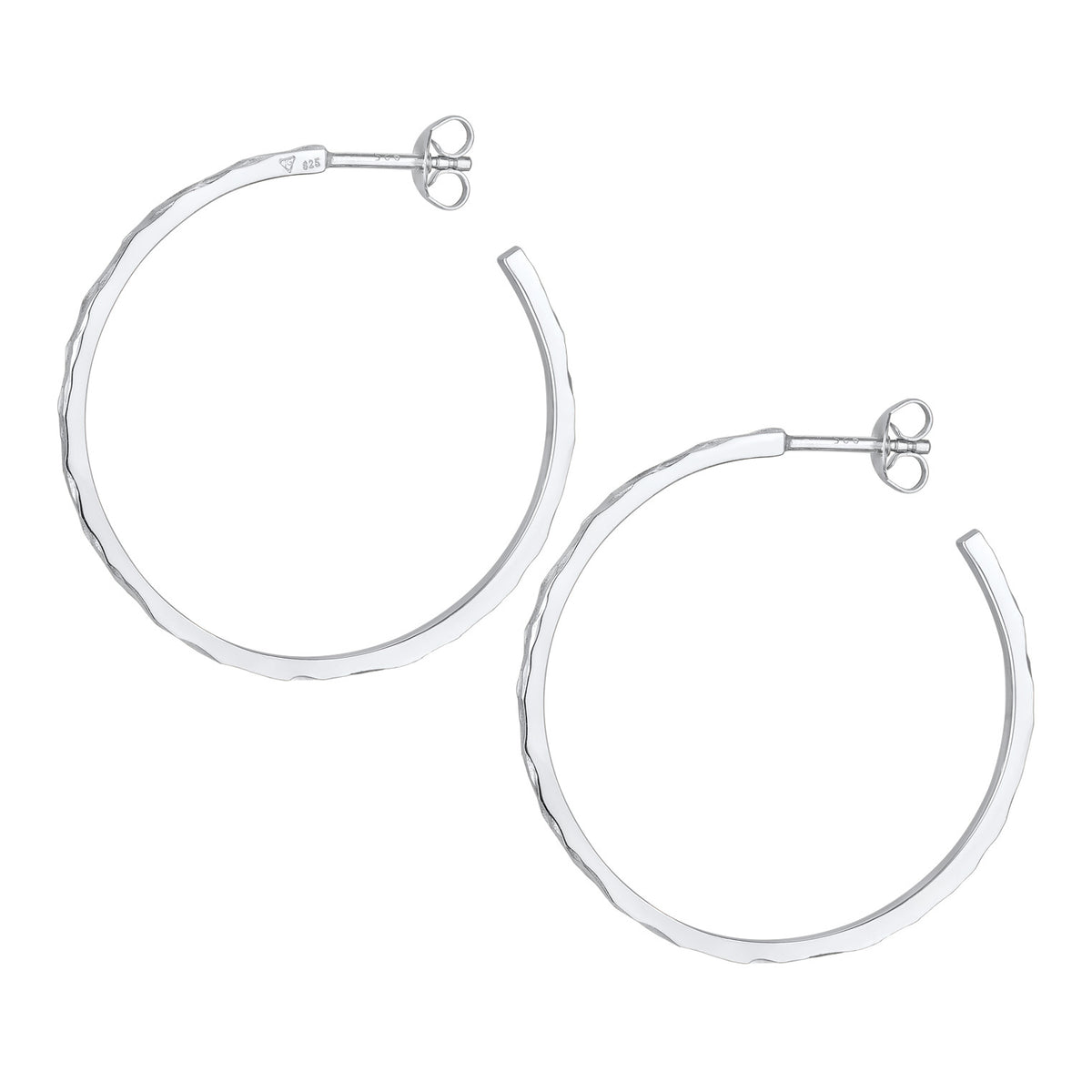 Hammered Open Hoop Earrings 925 Silver