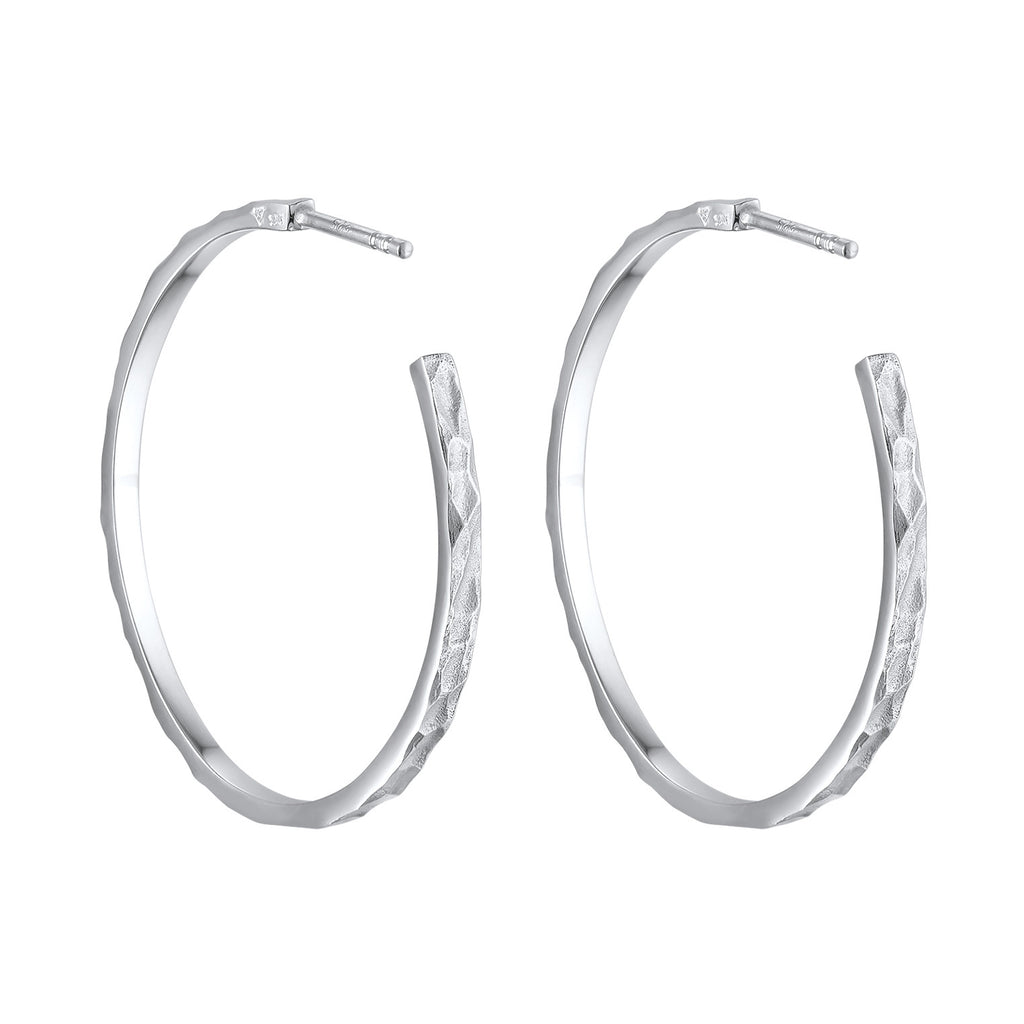 Hammered Open Hoop Earrings 925 Silver