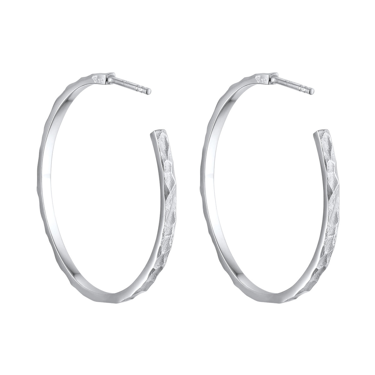 Hammered Open Hoop Earrings 925 Silver