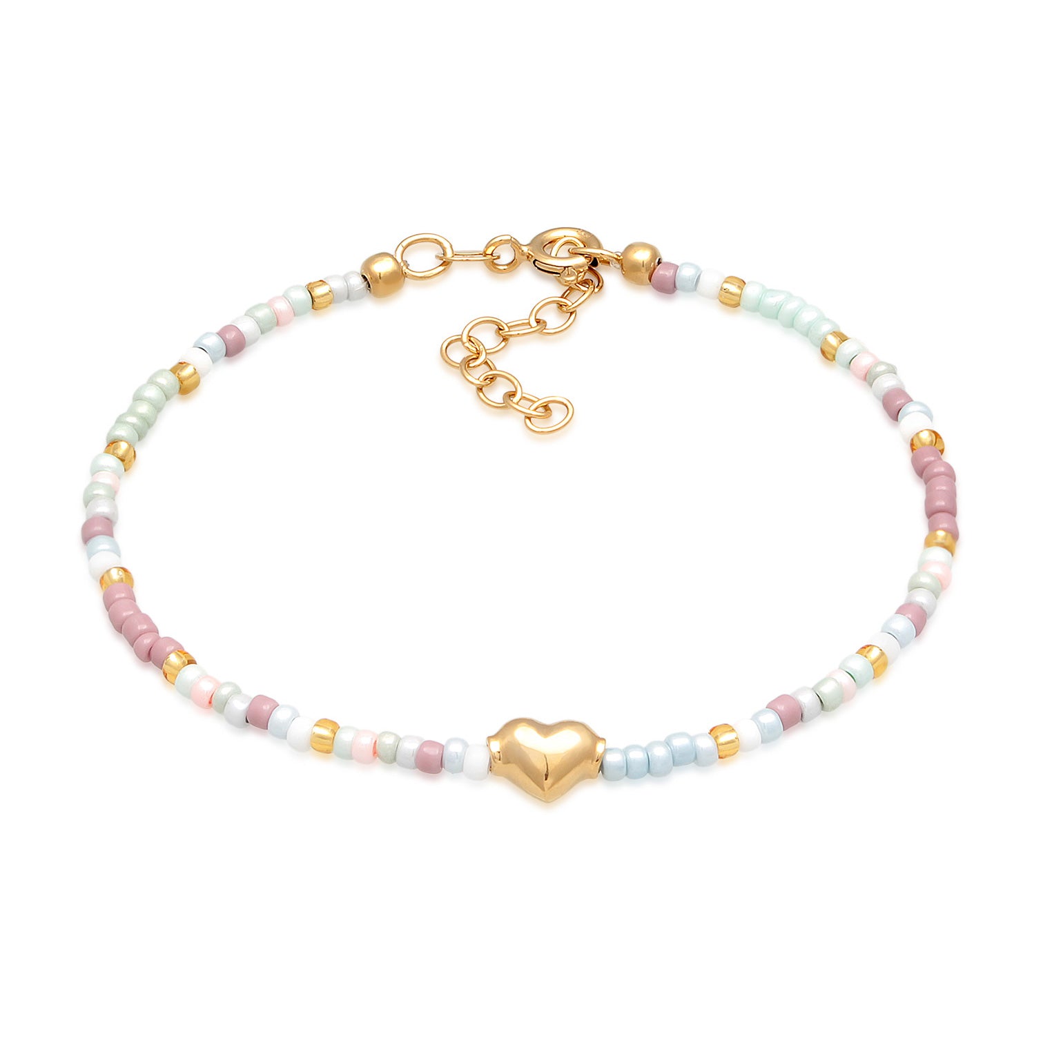 Gold Perhiasan Wanita Perak Asli - Silver Gelang Heart Pendant Glass Beads Summer Colourful Lapis Emas