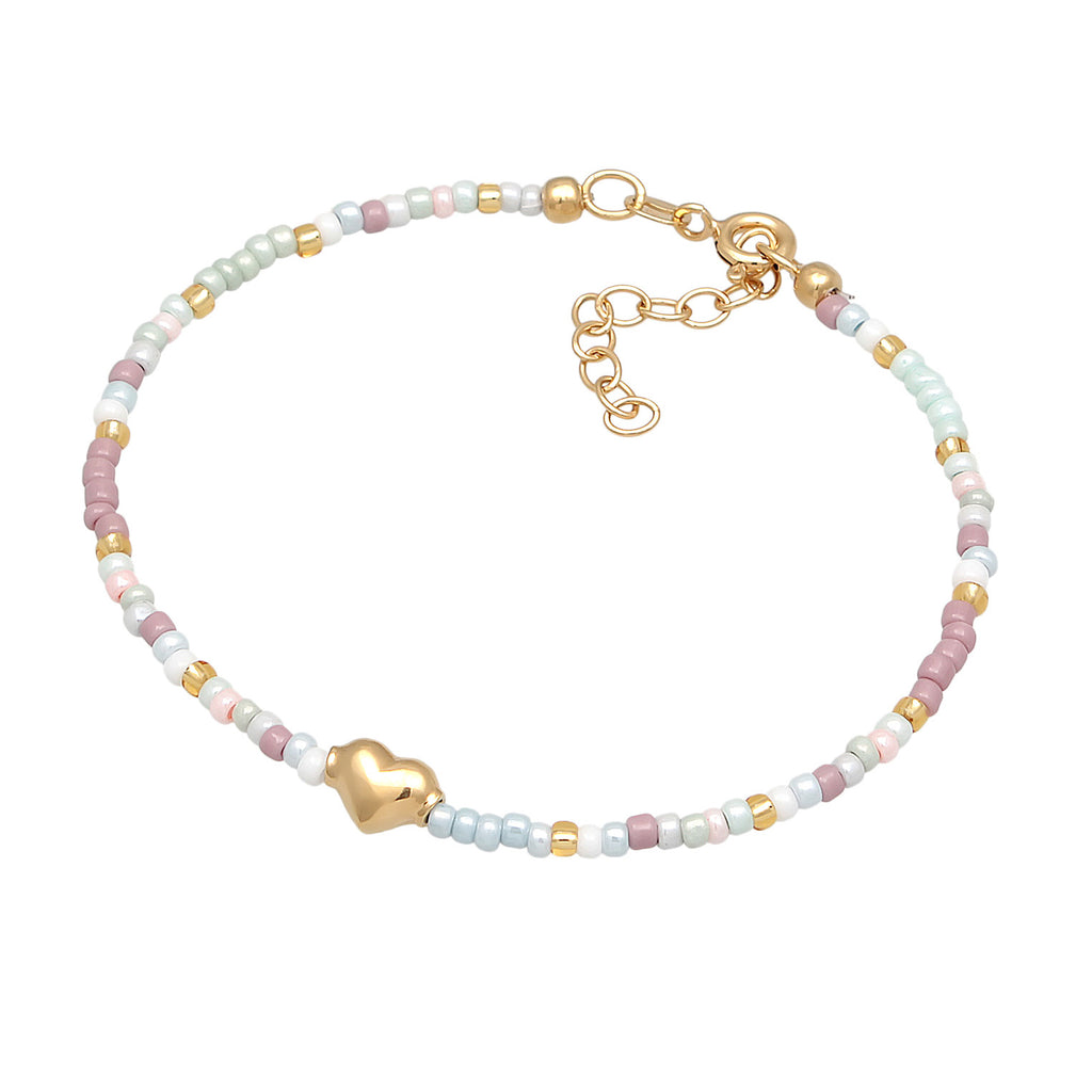 Gold Perhiasan Wanita Perak Asli - Silver Gelang Heart Pendant Glass Beads Summer Colourful Lapis Emas