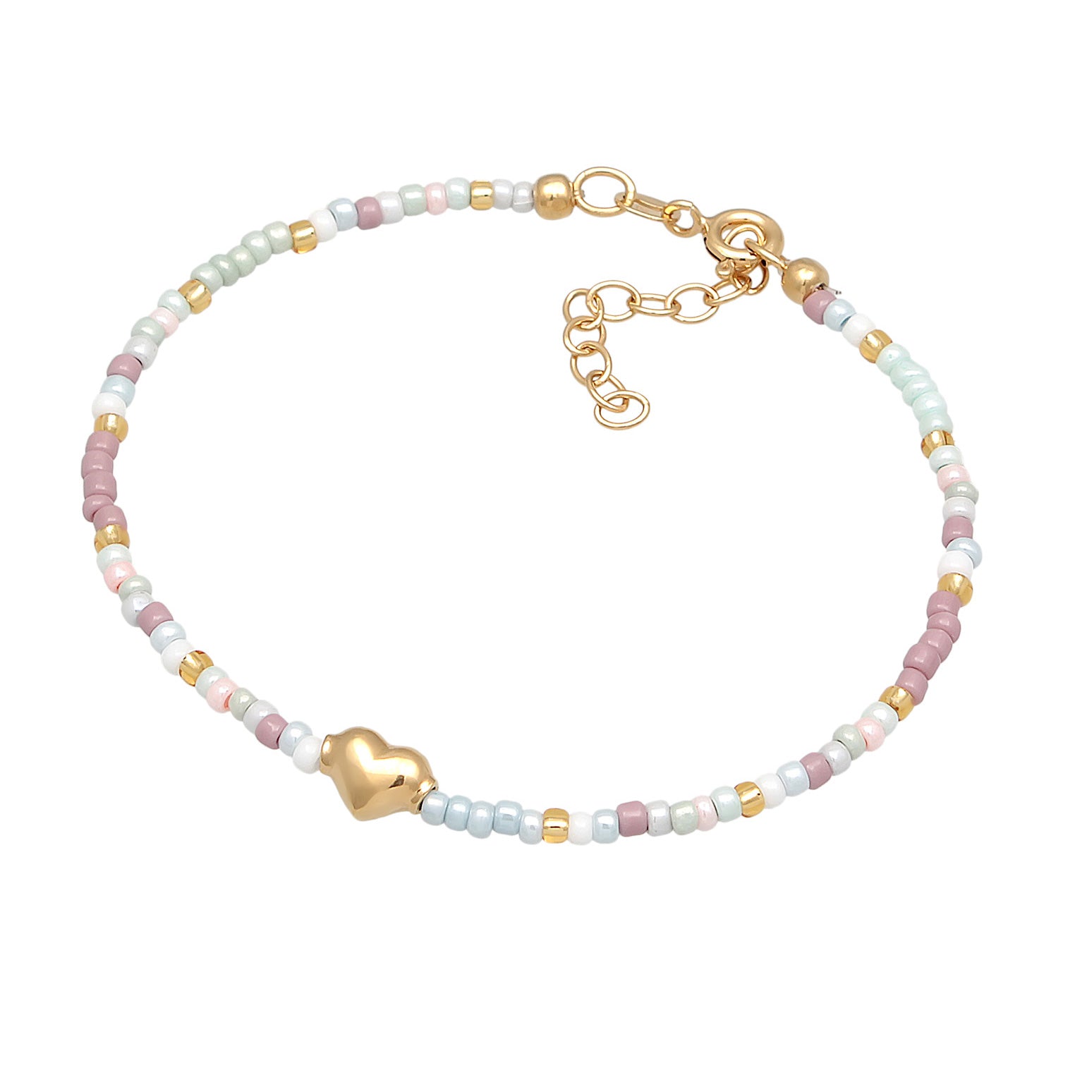 Gold Perhiasan Wanita Perak Asli - Silver Gelang Heart Pendant Glass Beads Summer Colourful Lapis Emas