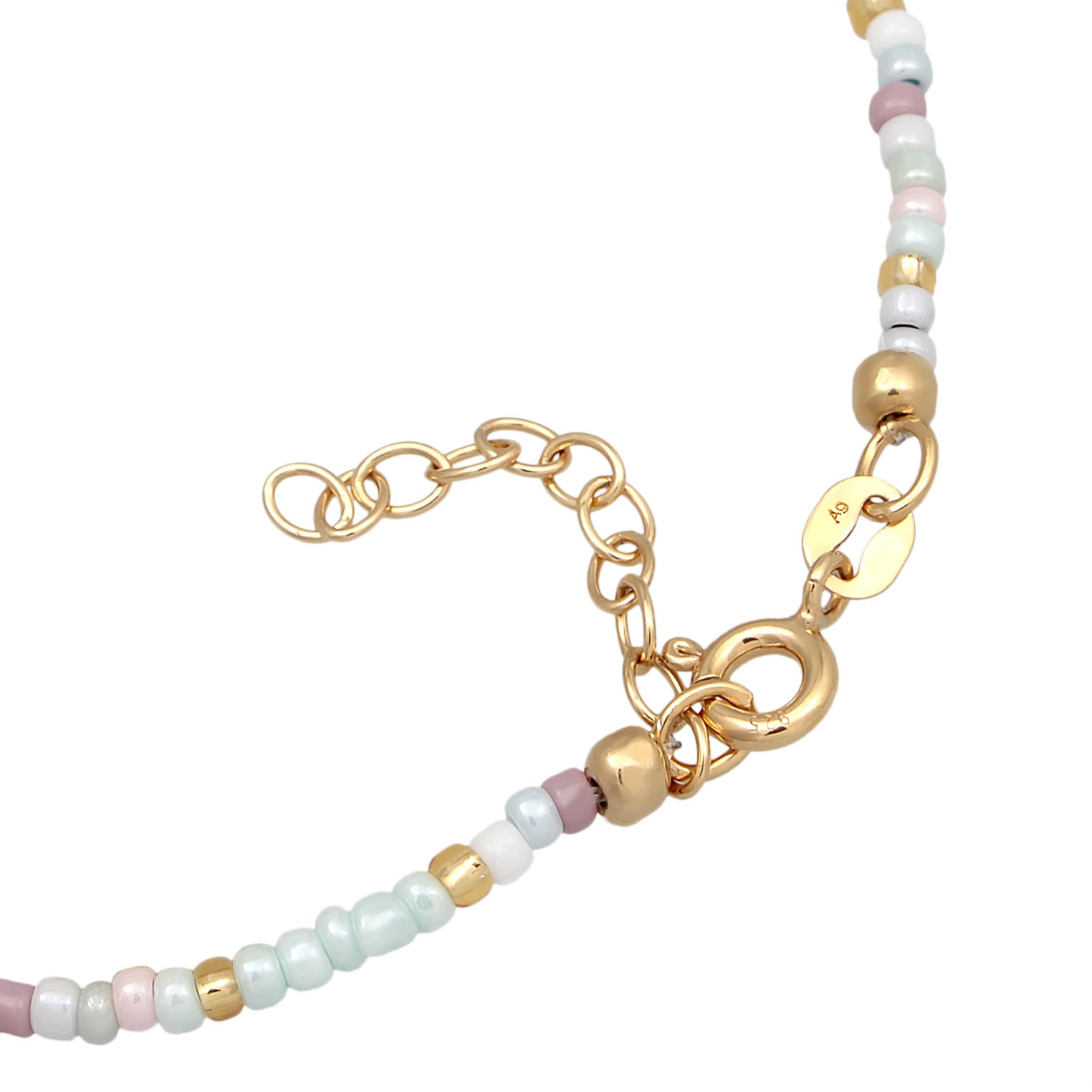 Gold Perhiasan Wanita Perak Asli - Silver Gelang Heart Pendant Glass Beads Summer Colourful Lapis Emas