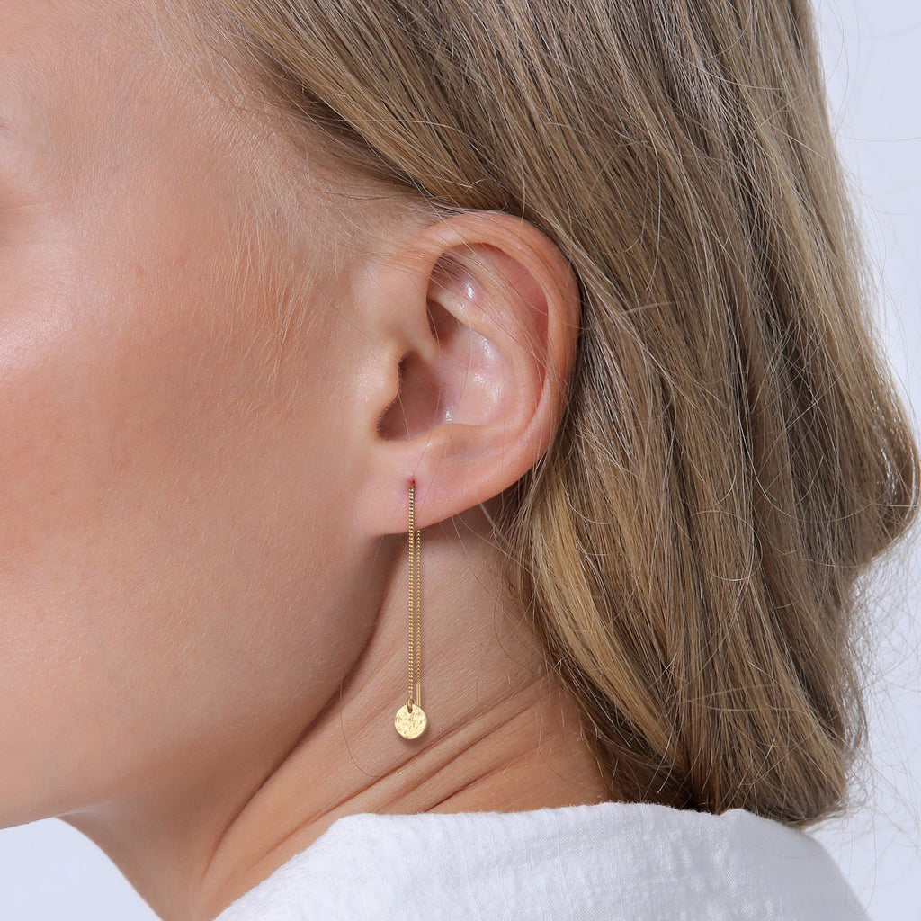 Gold Perhiasan Wanita Perak Asli - Silver Anting Pull Through Platelet Pendant Organic Lapis Emas