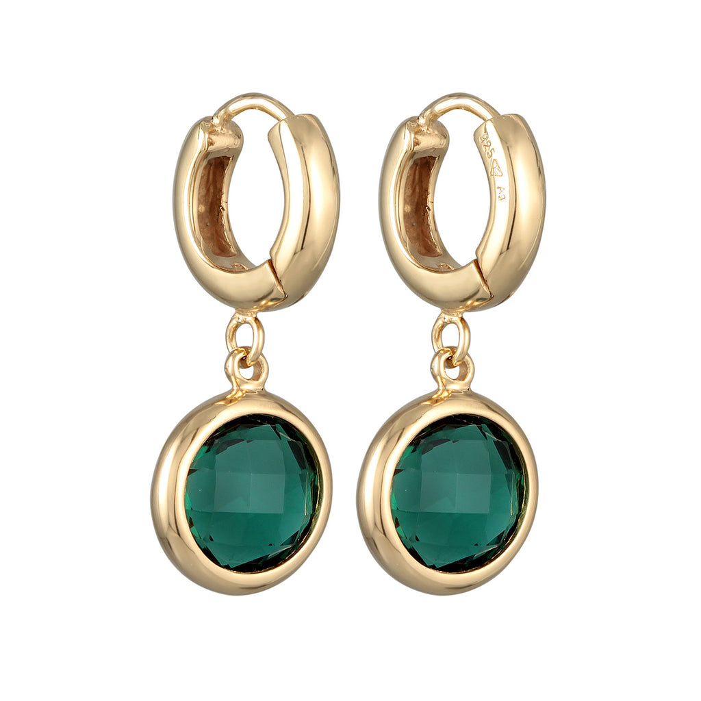 Gold Anting Perhiasan Perak 925 Wanita Creoles Pendant Round Quartz Green Gold Plated