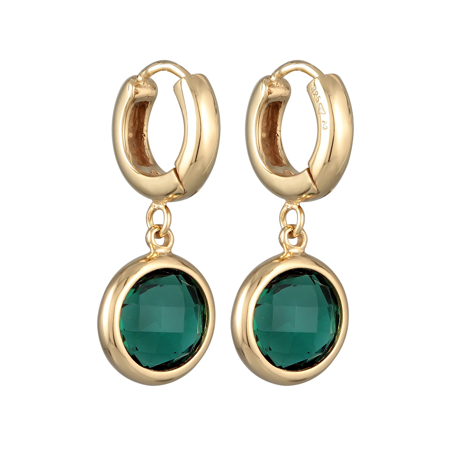 Gold Anting Perhiasan Perak 925 Wanita Creoles Pendant Round Quartz Green Gold Plated