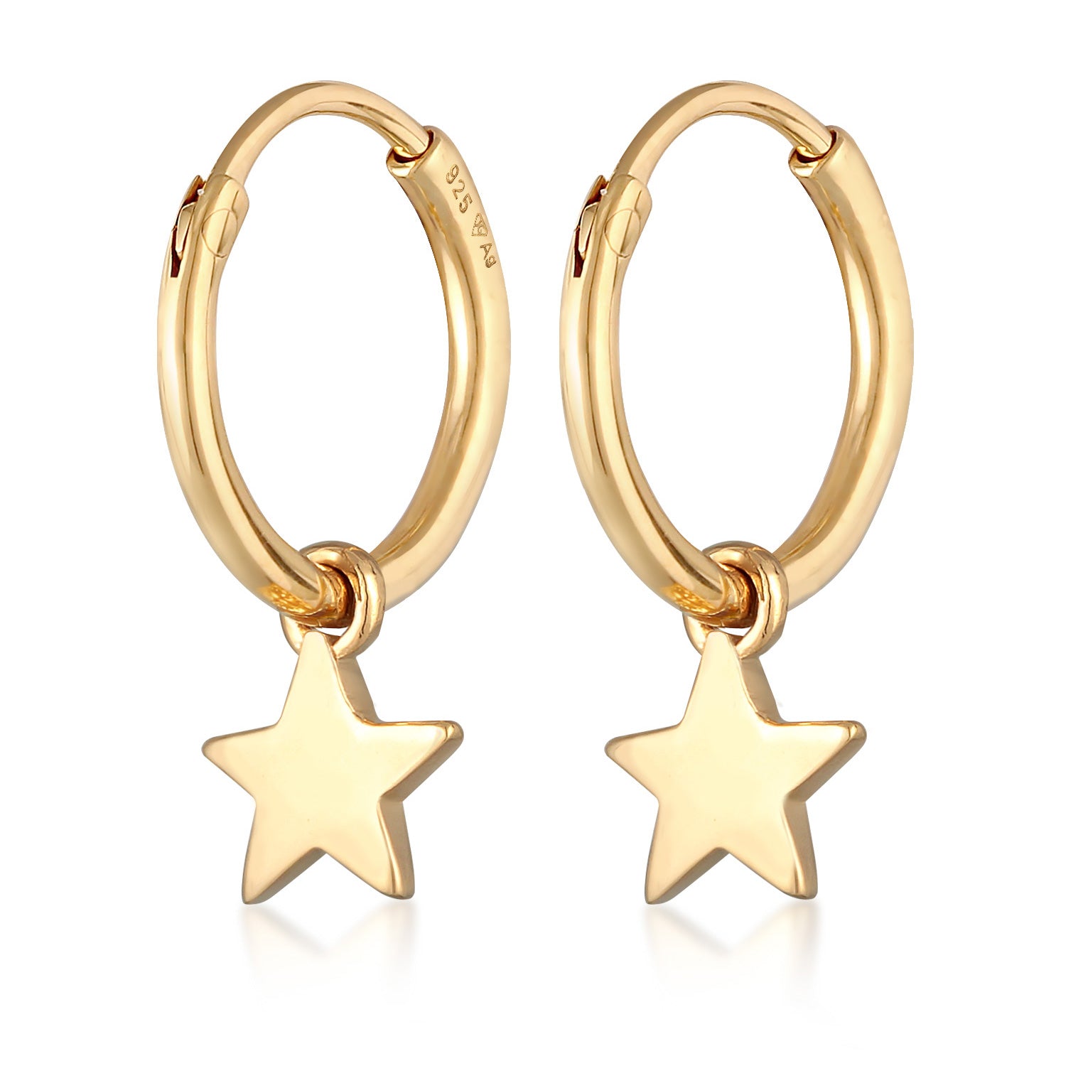 Gold Perhiasan Wanita Perak Asli - Silver Anting Creoles Pendant Star Gold Plated