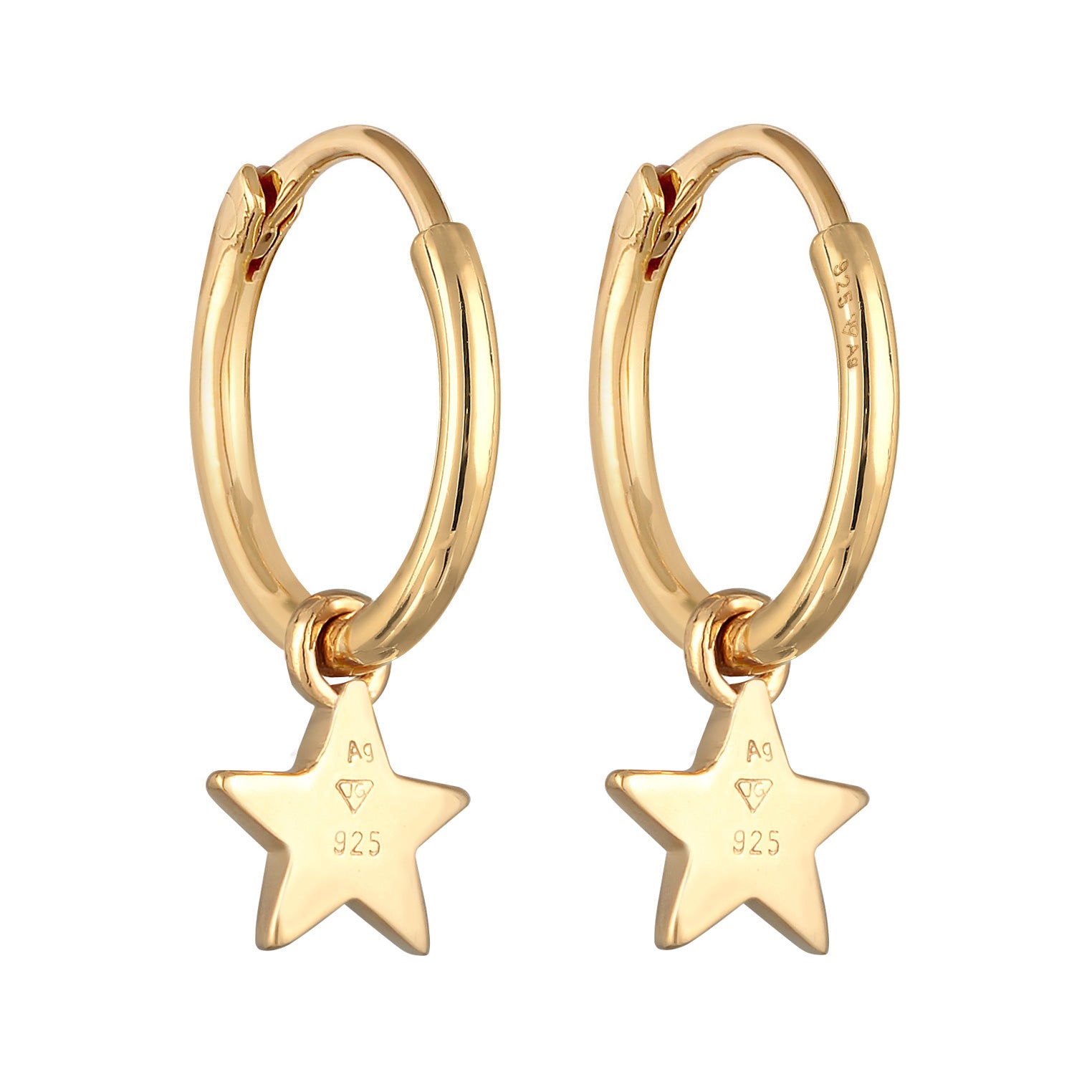 Gold Perhiasan Wanita Perak Asli - Silver Anting Creoles Pendant Star Gold Plated