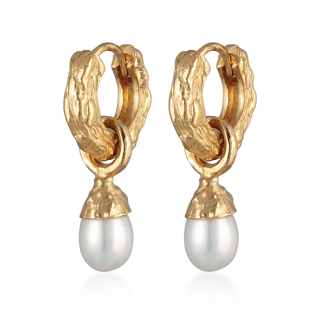 Gold Perhiasan Wanita Perak Asli - Silver Anting Creoles Organic Pendant Freshwater Pearls Lapis Emas