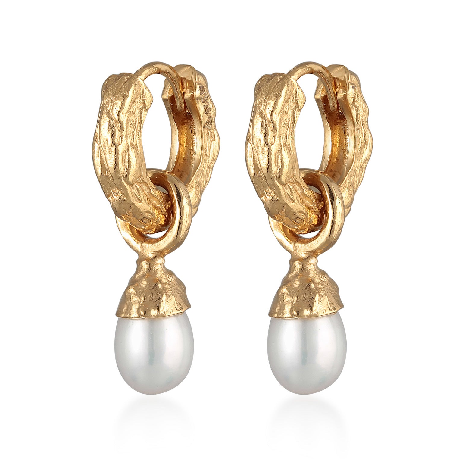 Gold Perhiasan Wanita Perak Asli - Silver Anting Creoles Organic Pendant Freshwater Pearls Lapis Emas
