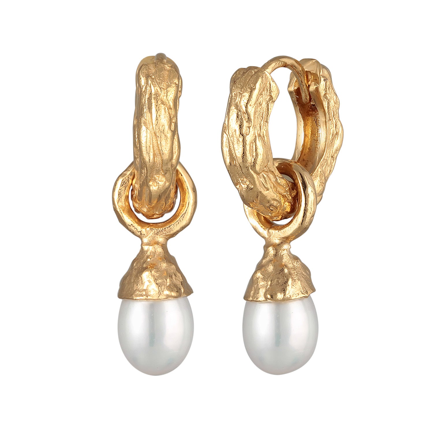 Gold Perhiasan Wanita Perak Asli - Silver Anting Creoles Organic Pendant Freshwater Pearls Lapis Emas