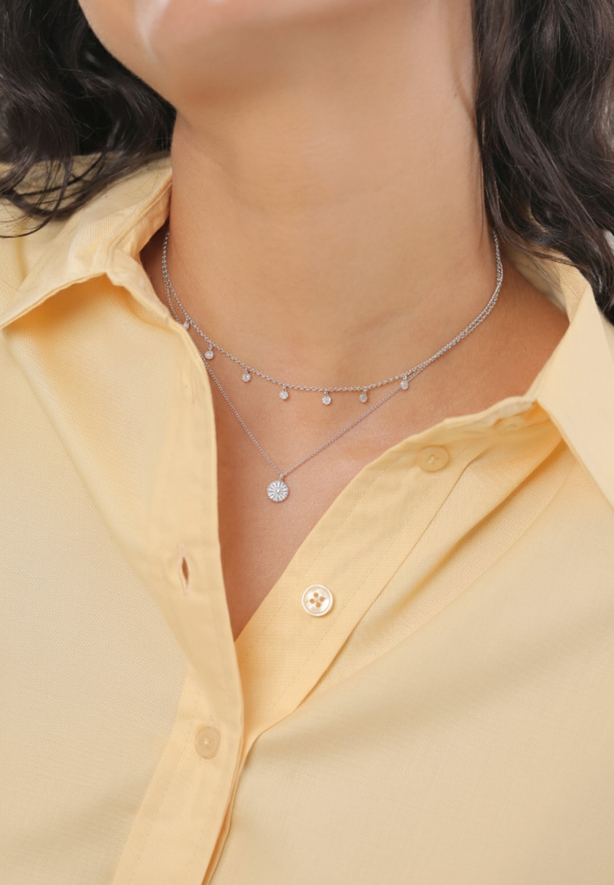 White Kalung Layer Necklace Perak 925 Wanita Medali Korea Style Curb
